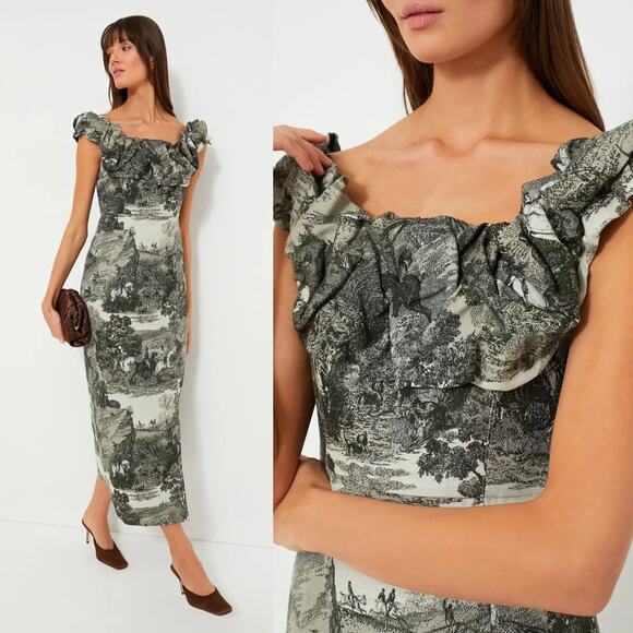 Tuckernuck Dresses & Skirts - NEW Tuckernuck Dress Middleburg Gray Toile Print‎ Suze Midi Dress Size XS